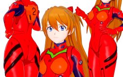 1girl 3d artist_request ass blue_eyes bodysuit breasts brown_hair curvy hand_on_own_hip huge_ass long_hair looking_at_viewer medium_breasts multiple_views neon_genesis_evangelion plugsuit red_bodysuit shiny_clothes simple_background skin_tight smile souryuu_asuka_langley transparent_background turnaround twintails two_side_up wide_hips