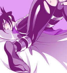 1boy ass bed_sheet black_hair blush bodysuit bulge drooling facial_mark folded_ponytail looking_at_viewer male_focus one-punch_man onsoku_no_sonic pillow scarf solo sweat top-down_bottom-up torn_clothes yoku yoku_(chocolateq) rating:Questionable score:31 user:danbooru