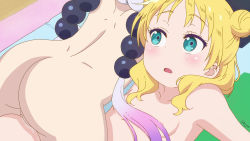  2girls all_fours ass blonde_hair blue_eyes breasts child_on_child chloe_(maidragon) cleft_of_venus completely_nude female_focus highres kanna_kamui kobayashi-san_chi_no_maidragon loli multiple_girls nude nude_filter open_mouth purple_hair pussy pussy_juice screencap small_breasts smoog stitched third-party_edit twister yuri  rating:Explicit score:481 user:migosck
