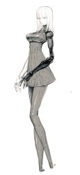  ball_jointed_doll blame! cibo cyborg doll_joints formal greyscale highres hime_cut joints kotoyama long_legs mechanical_arms mechanical_legs monochrome simple_background solo suit tall tall_female white_background white_hair  rating:Sensitive score:12 user:G22