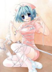  blue_eyes blue_hair blush breasts large_breasts nurse panties underwear  rating:Questionable score:6 user:Overkill399