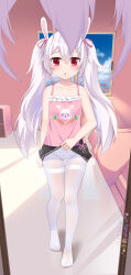  1girl animal_ears artist_name azur_lane bare_arms bare_shoulders black_skirt blush bow bow_panties camisole chinese_commentary clothes_lift collarbone commentary_request dated fake_animal_ears female_focus female_pov flat_chest full_body hair_between_eyes highres indoors laffey_(azur_lane) lifting_own_clothes loli long_hair miniskirt mirror no_shoes panties pantyhose parted_lips pink_camisole pleated_skirt polka_dot polka_dot_panties pov pov_hair rabbit_ears red_eyes reflection side_slit skirt skirt_lift standing thighband_pantyhose toes twintails underwear white_hair white_panties white_pantyhose xiao_shi_lullaby  rating:Questionable score:129 user:danbooru