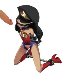  1boy 1girl adapted_costume aged_down bare_shoulders bdsm black_hair blindfold bondage boots bound crotch_cutout dc_comics high_heel_boots high_heels highres kneeling loli open_mouth penis polyle pussy pussy_juice restrained saliva tiara tongue tongue_out white_background wonder_woman wonder_woman_(series)  rating:Explicit score:178 user:chucky69