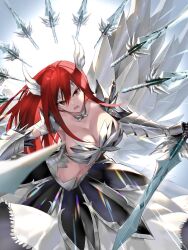  1girl armor breasts cleavage erza_scarlet fairy_tail large_breasts long_hair midriff navel red_hair 