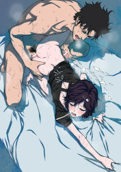 2boys 5pb. age_difference all_fours anal androgynous ass ass_grab bad_anatomy bar_censor bed bed_sheet blush bottomless censored crossdressing cum dark-skinned_male dark_skin doggystyle ejaculating_while_penetrated ejaculation fetishist hair_ornament hairclip hand_on_another&#039;s_hip handjob has_uncensored_version highres male_focus male_penetrated multiple_boys nitroplus okabe_rintarou open_mouth penis reach-around saliva science_adventure sex sex_from_behind sheet_grab short_hair shota skull_hair_ornament steins;gate sweat tears trap urushibara_ruka yaoi rating:Explicit score:457 user:danbooru