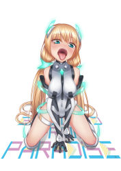 1girl absurdres angela_balzac artist_request bare_shoulders blonde_hair blush bodysuit breasts elbow_gloves gloves green_eyes headgear highres large_breasts leotard long_hair looking_at_viewer low_twintails me!me!me! open_mouth oral_invitation rakuen_tsuihou sitting solo tongue tongue_out twintails very_long_hair wariza rating:Questionable score:24 user:armorcrystal