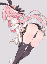 1boy alternate_legwear ass astolfo_(fate) astolfo_(saber)_(fate) bent_over black_bow black_bowtie black_gloves black_ribbon black_skirt blade_(galaxist) bow bowtie buttons fang fate/grand_order fate_(series) gloves grey_background hair_bow hair_intakes juliet_sleeves layered_skirt long_sleeves looking_back male_focus multicolored_hair panties pink_hair pleated_skirt puffy_sleeves purple_eyes ribbon skin_fang skirt solo standing streaked_hair trap underwear white_hair wing_collar rating:Questionable score:111 user:danbooru