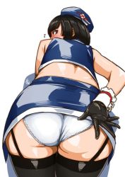 10s 1girl ass black_hair blush from_behind ganto gloves kantai_collection looking_at_viewer looking_back panties pantyshot pencil_skirt short_hair simple_background skirt takao_(kancolle) thighhighs thighs underwear white_background rating:Questionable score:23 user:Godefroy