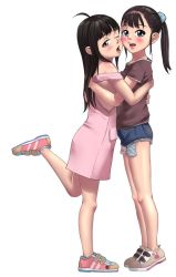  2girls a-801 bare_shoulders blush child flat_chest highres hug loli looking_at_viewer multiple_girls one_eye_closed sexually_suggestive short_shorts shorts tagme thighs tongue tongue_out wink  rating:Questionable score:25 user:milf