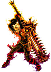  .hack// .hack//g.u. .hack//roots 00s 1boy armor bandai cyber_connect_2 fighting_stance fire grin hack haseo haseo_(.hack//) huge_weapon male_focus red_eyes silver_hair smile solo sword weapon  rating:Sensitive score:8 user:danbooru