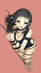  00s 1girl bad_id bad_pixiv_id barefoot bdsm black_hair blush bondage bound bound_wrists breasts chain cleavage collar feet full_body highres large_breasts leash long_hair looking_at_viewer nail_polish nakabayashi_reimei one-piece_swimsuit pink_background red_eyes rope rosario+vampire school_swimsuit simple_background slave solo strap swimsuit toenail_polish toenails toes toujou_ruby  rating:Explicit score:78 user:z0_0d