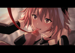  2boys absurdres areola_slip astolfo_(fate) bare_shoulders bikini black_bikini black_bow black_gloves black_legwear blush bow braid bulge censored collar collarbone elbow_gloves erection erection_under_clothes fate/apocrypha fate_(series) fellatio gloves hair_between_eyes hair_intakes highres leash letterboxed licking licking_penis long_braid long_hair looking_at_viewer male_focus micro_bikini mosaic_censoring multicolored_hair multiple_boys open_mouth oral penis pink_hair purple_eyes single_braid streaked_hair swimsuit thighhighs tongue tongue_out trap ulrich_(tagaragakuin) viewer_holding_leash yaoi  rating:Explicit score:164 user:danbooru
