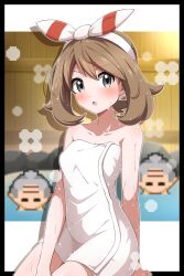  1girl blush brown_hair creatures_(company) game_freak may_(pokemon) naked_towel nintendo pokemon pokemon_rse shabana_may towel  rating:Sensitive score:12 user:RIG