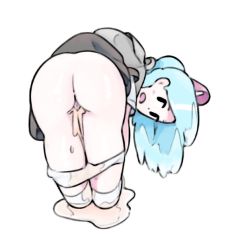 1girl ass bent_over blue_hair bow colored_skin dress female_focus from_behind full_body huge_ass loli looking_back nude open_mouth original peeing puddle pussy school_uniform shiny_skin simx skirt socks solo sweat teasing thick_thighs thighs uncensored white_background white_skin wide_hips zoey rating:Explicit score:81 user:simx