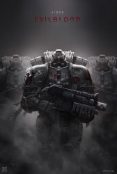  3boys absurdres adeptus_astartes armor bolter gauntlets gun helmet highres holding holding_weapon looking_at_viewer military monochrome multiple_boys pauldrons power_armor shoulder_armor soldier warhammer_40k weapon xiaoguimist 