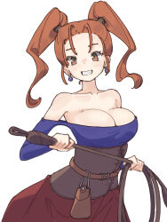 1girl breasts cleavage dragon_quest dragon_quest_viii earrings jessica_albert jewelry large_breasts ooiwa_(irc14786149) orange_hair smile solo twintails whip
