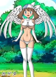 angel blush breasts brown_hair haruka_(pokemon) kageta lake_art panties pokemon thighhighs underboob underwear white_panties wings rating:Questionable score:35 user:NovelsFan