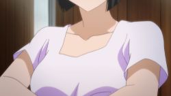 10s 1girl animated animated_gif black_hair bouncing_breasts bra breasts cleavage clothes_lift isuca large_breasts shirt shirt_lift short_hair solo souma_nadeshiko underwear undressing rating:Questionable score:35 user:lkuroi
