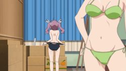 2girls animated animated_gif anus ass back bare_back bare_shoulders barefoot bent_over bikini breasts cardboard curtains easel third-party_edit female_focus from_behind green_bikini hand_on_own_hip head_out_of_frame indoors kneepits legs long_hair mayo_chiki! multiple_girls navel nude one-piece_swimsuit pink_hair purple_hair pussy ribbon side-tie_bikini_bottom standing swimsuit third-party_edit twintails uncensored underwear undressing usami_masamune rating:Explicit score:175 user:Shaku