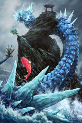  absurdres cliff creatures_(company) dragon eastern_dragon epic fins fish game_freak gen_1_pokemon giant giant_monster glowing glowing_eyes gyarados highres horns jinsu_kang jumping long_image looking_at_viewer magikarp monster nintendo no_humans no_pupils ocean open_mouth pokemon pokemon_(creature) rain realistic roaring sea_monster sea_serpent serpent sharp_teeth shrine signature spikes storm swimming tail tall_image teeth torii tree water waves whiskers yellow_eyes  rating:General score:3 user:LivingCorpse