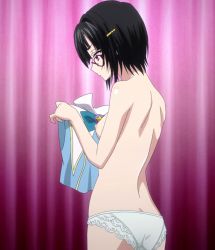  10s ass back black_hair breasts glasses high_school_dxd highres nipples panties short_hair sideboob small_breasts sona_sitri standing stitched third-party_edit topless underwear  rating:Questionable score:60 user:arutos