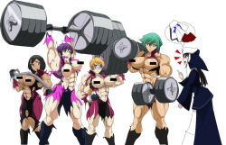  5girls aquarion_(series) aquarion_evol breasts crazyoldman01 extreme_strength large_breasts mikono_suzushiro mix_(aquarion) multiple_girls muscular muscular_female public_indecency sazanka_bianca suomi_konepi third-party_source working_out zessica_wong 