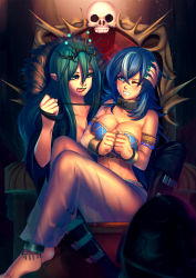 &gt;;d 1boy 2girls :p ;d ahoge anklet armlet bakki bare_shoulders barefoot barefoot_sandals_(jewelry) bdsm black_footwear blue_eyes blue_hair blush bondage boots bound bound_wrists breasts chrysalis_(my_little_pony) cleavage clenched_teeth collar collarbone colored_eyelashes crossed_bangs cuffs drooling femdom fur fur_collar genderswap genderswap_(mtf) green_eyes green_hair green_nails hair_between_eyes hand_on_another&#039;s_head harem_outfit helmet highres jewelry knight large_breasts leash light_rays long_hair midriff multicolored_hair multiple_girls my_little_pony my_little_pony:_friendship_is_magic nail_polish one_eye_closed open_mouth pants pointy_ears restrained saliva see-through shackles shining_armor silver_hair sitting skull smile spread_legs streaked_hair sunlight sweatdrop teeth thigh_boots thighhighs throne tiara tongue tongue_out upper_body v-shaped_eyebrows white_pants yuri rating:Questionable score:76 user:danbooru