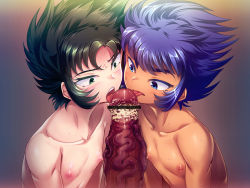 3boys censored fellatio gradient_background licking male_focus multiple_boys oral penis size_difference smegma yaoi rating:Explicit score:7 user:harucho