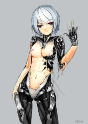 1girl android breasts damaged dobunezumi highres mechanical_parts nipples original red_eyes short_hair sketch solo white_hair rating:Questionable score:36 user:danbooru