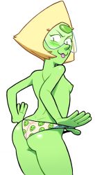  1girl ass breasts colored_skin darkbot female_focus green_skin highres looking_back nipples panties peridot_(steven_universe) solo steven_universe tongue tongue_out topless underwear white_background  rating:Explicit score:92 user:admiraltennek