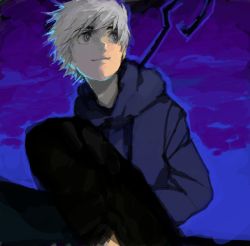  1boy bad_id bad_tumblr_id black_pants blue_eyes blue_sky doodle drawr facing_viewer ghost grey_eyes hood hoodie jack_frost_(rise_of_the_guardians) lechuza looking_afar male_focus pants rise_of_the_guardians sky smile solo stick cane white_hair wind  rating:Sensitive score:7 user:danbooru