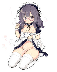 +++_(artist) 1boy bar_censor blush brown_eyes censored clothes_lift cum dress dress_lift frilled_dress frills glasses highres long_hair maid maid_headdress male_focus mary_janes nipples open_mouth penis plump purple_hair shoes shota simple_background solo thighhighs translated trap white_background white_legwear rating:Explicit score:135 user:FabricioDias