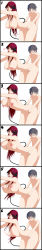  1boy 1girl absurdres baru_(val-val) bent_over black_hair blue_eyes blush bouncing_breasts breasts demon_girl demon_tail fiore_(baru) hetero highres horns huge_breasts long_hair long_image nipples nude open_mouth pixiv_succubus red_hair sequential sex shota tail tall_image vaginal  rating:Explicit score:26 user:ChaosBunny