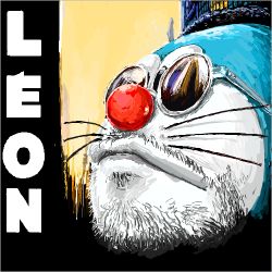  1boy babbab beard character_name doraemon doraemon_(character) face facial_hair jean_reno leon_the_professional lowres mustache no_humans parody red_nose robot round_eyewear voice_actor_connection solo stubble sunglasses whiskers 