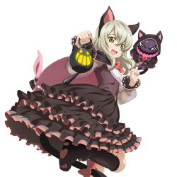 1girl :d alternate_costume animal_ears artist_request blonde_hair bow cat_ears cat_tail costume dress elize_lutus frills green_eyes halloween long_hair open_mouth silver_hair smile solo tail tales_of_(series) tales_of_xillia transparent_background rating:Sensitive score:8 user:danbooru