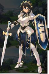 1girl aquaplus armor black_hair blue_eyes earrings grisherina_efleanor highres jewelry paladin shield solo sword weapon rating:Sensitive score:19 user:railbreaker