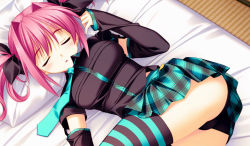  1girl black_panties blush breasts clothes female_focus panties pink_hair short_twintails skirt sleeping solo twintails underwear  rating:Sensitive score:19 user:Pingpong32