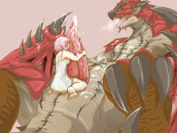  1girl artist_request barefoot bestiality capcom cum erection feet flying_wyvern green_eyes interspecies monster_hunter_(series) no_shoes open_mouth penis pink_hair rathalos short_hair simple_background size_difference soles toes  rating:Explicit score:63 user:kickinass