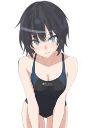  1girl amagami artist_request black_hair blue_eyes breasts cleavage highres leaning_forward looking_at_viewer medium_breasts nanasaki_ai school_swimsuit short_hair small_breasts smile solo swimsuit  rating:Questionable score:7 user:MataEspanya17