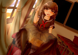  1boy 1girl artist_request bdsm blush brown_eyes brown_hair chalkboard classroom fart farting_in_face feet femdom highres humiliation leash leash_pull original pantyhose school school_uniform serafuku sitting sitting_on_face sitting_on_person skirt smell source_request sunset tagme  rating:Questionable score:57 user:gonzor