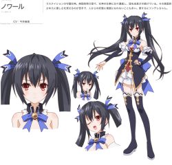  10s 1girl black_hair blush bow breasts cleavage dress expressions female_focus hair_ribbon long_hair medium_breasts neptune_(series) noire_(neptunia) one_eye_closed red_eyes ribbon solo twintails wink  rating:Sensitive score:12 user:Galaxian98