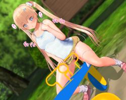  1girl 3d blonde_hair blue_eyes breasts cleft_of_venus dildo long_hair masturbation minamo_rm object_insertion panties_around_leg playground pussy seesaw sex_toy twintails vaginal  rating:Explicit score:63 user:DoctorWasabi