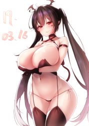 1girl alternate_costume azur_lane black_choker black_gloves black_hair black_panties black_thighhighs breasts choker closed_mouth collarbone commentary_request dated demon_tail facial_tattoo garter_straps geonjeonji gloves hair_between_eyes head_wings heart heart_tattoo highres huge_breasts korean_commentary long_hair looking_at_viewer navel panties pointy_ears red_eyes side-tie_panties simple_background smile solo standing taihou_(azur_lane) tail tattoo thighhighs twintails underwear very_long_hair white_background wings rating:Questionable score:88 user:danbooru