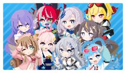  6+girls airani_iofifteen airani_iofifteen_(1st_costume) anya_melfissa anya_melfissa_(1st_costume) area_15 ayunda_risu ayunda_risu_(1st_costume) blonde_hair blue_background blue_eyes blue_hair brown_hair green_eyes grey_hair heterochromia holocure holoh3roes hololive hololive_indonesia holoro kaela_kovalskia kaela_kovalskia_(1st_costume) kobo_kanaeru kobo_kanaeru_(1st_costume) kureiji_ollie kureiji_ollie_(1st_costume) looking_at_viewer moona_hoshinova moona_hoshinova_(1st_costume) multicolored_eyes multicolored_hair multiple_girls pavolia_reine pavolia_reine_(1st_costume) pixel_art potato7192 purple_hair red_eyes vestia_zeta vestia_zeta_(1st_costume) virtual_youtuber zombie 