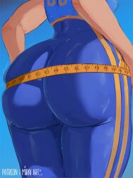  1girl artist_username ass ass_focus bodysuit breasts capcom chun-li from_behind highres huge_ass large_breasts mirai_hikari painting_(medium) patreon_username simple_background sketch street_fighter street_fighter_alpha tagme tape_measure thick_thighs thighs traditional_media watercolor_(medium) 