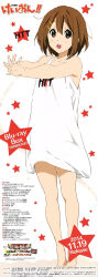  1girl absurdres bare_arms bare_legs brown_eyes brown_hair copyright_name dress english_text full_body hair_ornament hairpin highres hirasawa_yui horiguchi_yukiko k-on! looking_at_viewer non-web_source official_art poster_(medium) promotional_art scan short_hair sleeveless sleeveless_dress solo star_(symbol) text_focus white_background 
