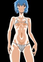 ayanami_rei bikini blue_hair breasts cameltoe eywy4324 highres looking_at_viewer low_angle micro_bikini neon_genesis_evangelion red_eyes short_hair small_breasts swimsuit white_bikini  rating:Questionable score:15 user:AoiLegend
