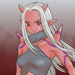  colored_skin dragon_quest dragon_quest_x horns long_hair ogre_(dq10) red_skin scarf spikes white_hair  rating:Sensitive score:11 user:PKFire