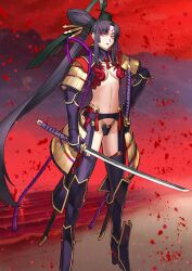  1girl armor black_hair fate/grand_order fate_(series) katana official_art sakamoto_mineji solo standing sword tagme taira_no_kagekiyo_(fate) weapon 