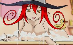  00s 1girl alternate_hair_color bath bird blair_(soul_eater) breasts bubble_bath cleavage duck hat highres long_hair red_hair soul_eater third-party_edit wallpaper witch_hat yellow_eyes  rating:Questionable score:14 user:bauls91